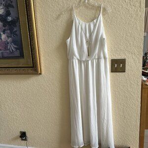 WHITE Womens Size Large L Sleeveless Dress With Removable Gold Tone Necklace